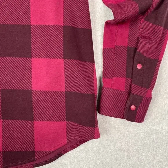 Lululemon Shirt Mens S Soft Knit Overshirt in Check Plaid Cassis Pomegranate - Picture 7 of 8